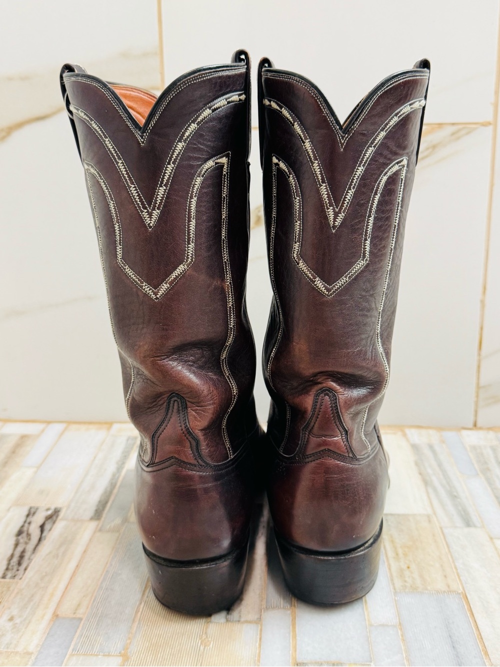 Lucchese Men’s Vintage Western Cowboy Boots cherry Leather Size 9.5D Style 1307 - Picture 12 of 16